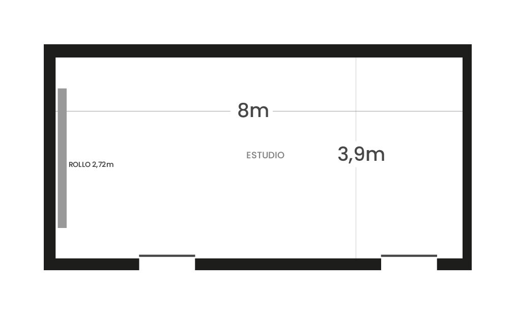 Plano del estudio: 8 m por 3,9 m